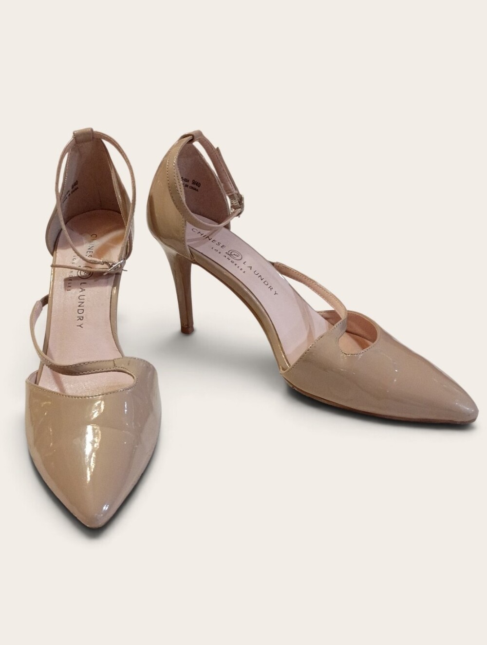 Chinese Laundry Nude Patent Pointed-Toe Ankle-Strap Heels